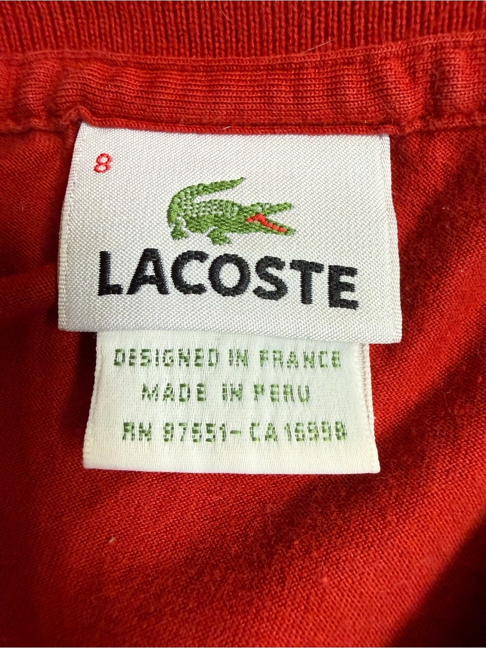 Vintage Lacoste Men’s Red Colorblock Long-Sleeve Polo Shirt Size 8 - Picture 3 of 14